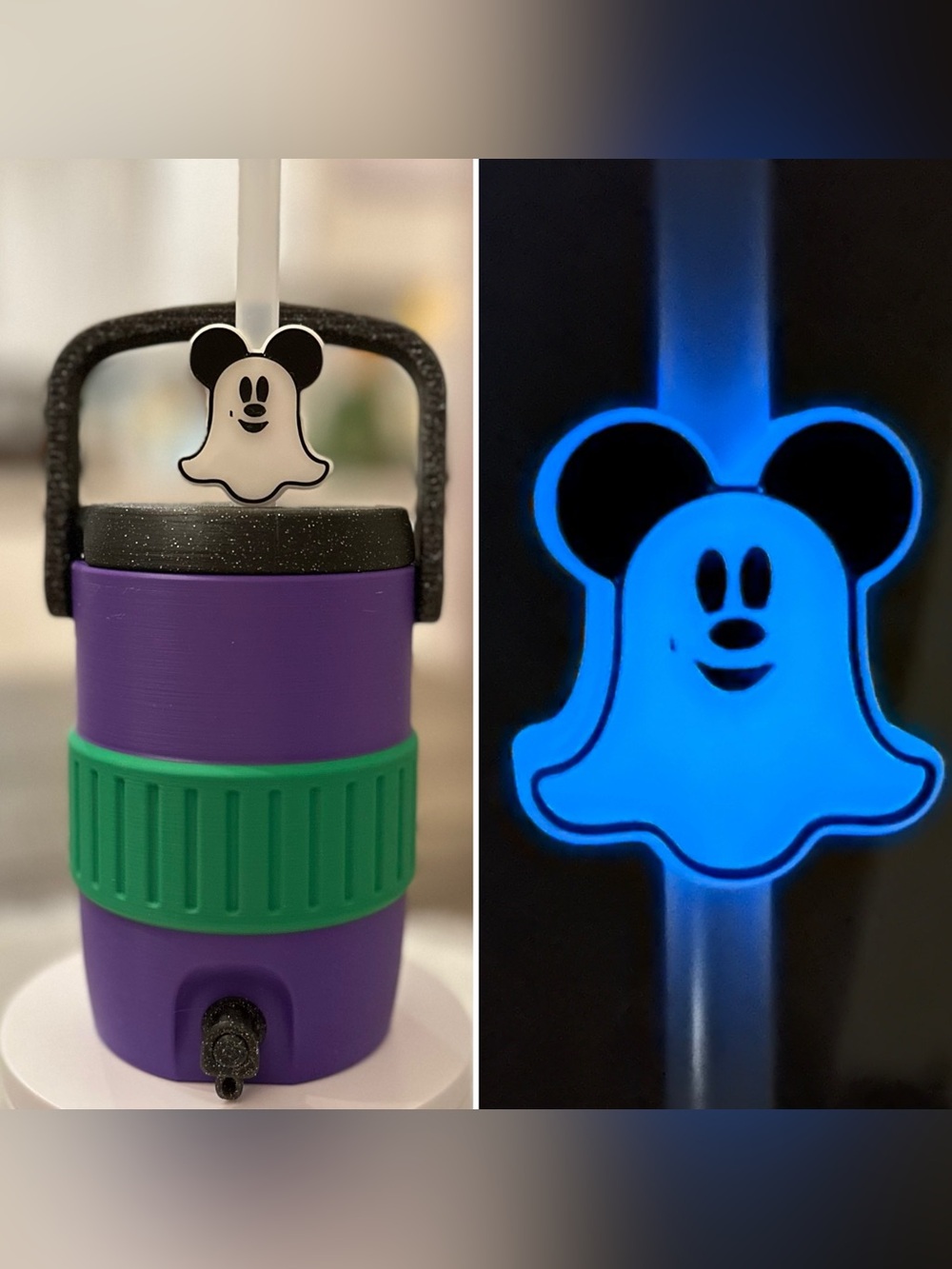 Disney themed Can Cooler with Glow-in-the-dark Mickey Mouse Ghost Straw Topper